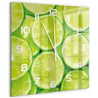 Tulup Wandklok - Limoenen Decoratieve Glazen Klok - 60x60 cm - Groente Glazen Wandklok Design - Witte handen - Vierkante Klok - Glazen Klok Met Print - Wandklok Glas Met Motief