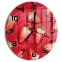 Tulup Wandklok - Gesneden aardbeien Wandklok Glas Met Motief - fi30 cm - Rood Decoratieve Glazen Klok - Zwarte handen - Ronde Klok - Gekleurde Glazen Klok - Glazen Klok Met Print