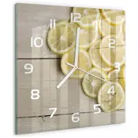 Tulup Wandklok - Citroenhout Klok Glas Met Opdruk - 30x30 cm - Geel Moderne Wandklok Glas - Witte handen - Vierkante Klok - Decoratieve Glazen Klok - Glazen Wandklok Design