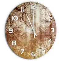 Tulup Wandklok - Woud Decoratieve Glazen Klok - fi60 cm - Bruin Glazen Wandklok Design - Witte handen - Ronde Klok - Glazen Klok Met Print - Wandklok Glas Met Motief