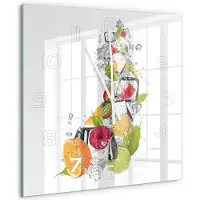 Tulup Wandklok - Fruit met ijs Wandklok Glas Met Motief - 60x60 cm - Veelkleurig Decoratieve Glazen Klok - Witte handen - Vierkante Klok - Gekleurde Glazen Klok - Glazen Klok Met Print
