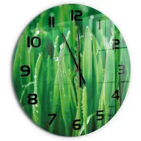 Tulup Wandklok - Gras Moderne Wandklok Glas - fi60 cm - Groente Wandklok Glas Decoratie - Zwarte handen - Ronde Klok - Glazen Wandklok Design - Klok Glas Met Opdruk
