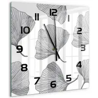 Tulup Wandklok - Ginkgo Wandklok Glas Met Motief - 60x60 cm - Zwart-wit Decoratieve Glazen Klok - Zwarte handen - Vierkante Klok - Gekleurde Glazen Klok - Glazen Klok Met Print