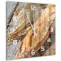 Tulup Wandklok - Verse baguette Glazen Wandklok Design - 60x60 cm - Beige Klok Glas Met Opdruk - Witte handen - Vierkante Klok - Wandklok Glas Met Motief - Decoratieve Glazen Klok