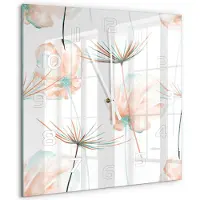 Tulup Wandklok - Paardebloem Glazen Klok Met Print - 60x60 cm - Oranje Wandklok Glas Met Motief - Witte handen - Vierkante Klok - Wandklok Glas Decoratie - Gekleurde Glazen Klok