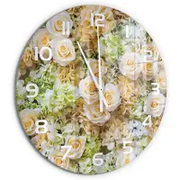 Tulup Wandklok - Rozen Gekleurde Glazen Klok - fi60 cm - Beige Glazen Klok Met Print - Witte handen - Ronde Klok - Moderne Wandklok Glas - Wandklok Glas Decoratie