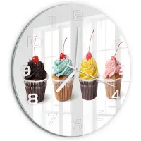 Tulup Wandklok - Muffins Wandklok Glas Decoratie - fi30 cm - Veelkleurig Gekleurde Glazen Klok - Witte handen - Ronde Klok - Klok Glas Met Opdruk - Moderne Wandklok Glas
