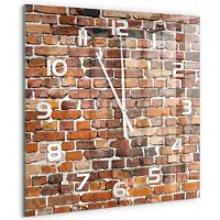 Tulup Wandklok - Bakstenen muur Decoratieve Glazen Klok - 60x60 cm - Bruin Glazen Wandklok Design - Witte handen - Vierkante Klok - Glazen Klok Met Print - Wandklok Glas Met Motief
