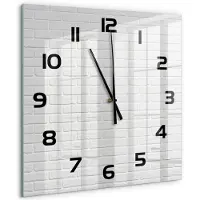 Tulup Wandklok - Bakstenen muur Moderne Wandklok Glas - 60x60 cm - Wit Wandklok Glas Decoratie - Zwarte handen - Vierkante Klok - Glazen Wandklok Design - Klok Glas Met Opdruk