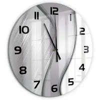 Tulup Wandklok - Metaalabstractie Klok Glas Met Opdruk - fi60 cm - Zilver Moderne Wandklok Glas - Zwarte handen - Ronde Klok - Decoratieve Glazen Klok - Glazen Wandklok Design