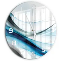 Tulup Wandklok - Golfabstractie Glazen Klok Met Print - fi60 cm - Blauw Wandklok Glas Met Motief - Witte handen - Ronde Klok - Wandklok Glas Decoratie - Gekleurde Glazen Klok