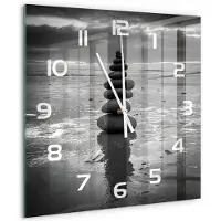 Tulup Wandklok - Balancerende stenen Gekleurde Glazen Klok - 60x60 cm - Zwart-wit Glazen Klok Met Print - Witte handen - Vierkante Klok - Moderne Wandklok Glas - Wandklok Glas Decoratie