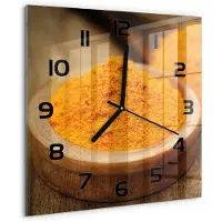 Tulup Wandklok - Kurkuma specerij Decoratieve Glazen Klok - 30x30 cm - Oranje Glazen Wandklok Design - Zwarte handen - Vierkante Klok - Glazen Klok Met Print - Wandklok Glas Met Motief