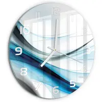 Tulup Wandklok - Golfabstractie Decoratieve Glazen Klok - fi30 cm - Blauw Glazen Wandklok Design - Witte handen - Ronde Klok - Glazen Klok Met Print - Wandklok Glas Met Motief