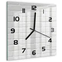 Tulup Wandklok - Bakstenen muur Wandklok Glas Decoratie - 30x30 cm - Wit Gekleurde Glazen Klok - Zwarte handen - Vierkante Klok - Klok Glas Met Opdruk - Moderne Wandklok Glas