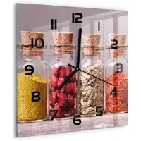 Tulup Wandklok - Kleurrijke specerijen Decoratieve Glazen Klok - 30x30 cm - Veelkleurig Glazen Wandklok Design - Zwarte handen - Vierkante Klok - Glazen Klok Met Print - Wandklok Glas Met Motief