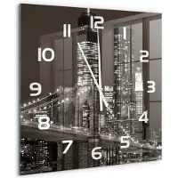 Tulup Wandklok - Manhattan, New York Wandklok Glas Met Motief - 60x60 cm - Zwart-wit Decoratieve Glazen Klok - Witte handen - Vierkante Klok - Gekleurde Glazen Klok - Glazen Klok Met Print