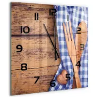 Tulup Wandklok - Houten bestek Glazen Klok Met Print - 60x60 cm - Blauw Wandklok Glas Met Motief - Zwarte handen - Vierkante Klok - Wandklok Glas Decoratie - Gekleurde Glazen Klok