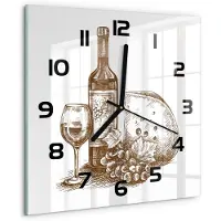 Tulup Wandklok - Wijn en hapjes Decoratieve Glazen Klok - 30x30 cm - Zwart-wit Glazen Wandklok Design - Zwarte handen - Vierkante Klok - Glazen Klok Met Print - Wandklok Glas Met Motief