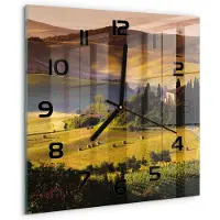 Tulup Wandklok - Toscane, Italië Gekleurde Glazen Klok - 30x30 cm - Groente Glazen Klok Met Print - Zwarte handen - Vierkante Klok - Moderne Wandklok Glas - Wandklok Glas Decoratie