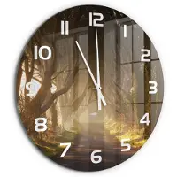 Tulup Wandklok - Mist in het bos Decoratieve Glazen Klok - fi60 cm - Bruin Glazen Wandklok Design - Witte handen - Ronde Klok - Glazen Klok Met Print - Wandklok Glas Met Motief