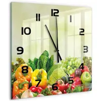 Tulup Wandklok - Groenten Glazen Klok Met Print - 60x60 cm - Veelkleurig Wandklok Glas Met Motief - Zwarte handen - Vierkante Klok - Wandklok Glas Decoratie - Gekleurde Glazen Klok