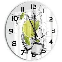 Tulup Wandklok - Limoen met ijs Klok Glas Met Opdruk - fi60 cm - Groente Moderne Wandklok Glas - Zwarte handen - Ronde Klok - Decoratieve Glazen Klok - Glazen Wandklok Design
