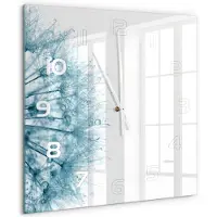 Tulup Wandklok - Paardebloem Wandklok Glas Decoratie - 60x60 cm - Grijs Gekleurde Glazen Klok - Witte handen - Vierkante Klok - Klok Glas Met Opdruk - Moderne Wandklok Glas