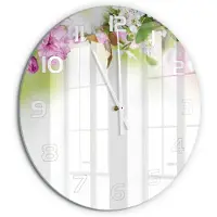 Tulup Wandklok - Lentebloemen Wandklok Glas Decoratie - fi60 cm - Veelkleurig Gekleurde Glazen Klok - Witte handen - Ronde Klok - Klok Glas Met Opdruk - Moderne Wandklok Glas