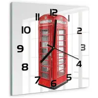 Tulup Wandklok - Openbare telefoon Wandklok Glas Decoratie - 30x30 cm - Rood Gekleurde Glazen Klok - Zwarte handen - Vierkante Klok - Klok Glas Met Opdruk - Moderne Wandklok Glas