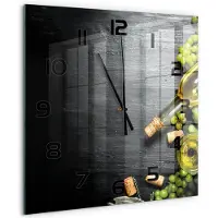Tulup Wandklok - Witte wijn en fruit Moderne Wandklok Glas - 60x60 cm - Groente Wandklok Glas Decoratie - Zwarte handen - Vierkante Klok - Glazen Wandklok Design - Klok Glas Met Opdruk
