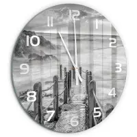 Tulup Wandklok - Pad langs de zee Wandklok Glas Decoratie - fi60 cm - Zwart-wit Gekleurde Glazen Klok - Witte handen - Ronde Klok - Klok Glas Met Opdruk - Moderne Wandklok Glas