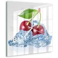 Tulup Wandklok - Kers met ijs Moderne Wandklok Glas - 30x30 cm - Rood Wandklok Glas Decoratie - Witte handen - Vierkante Klok - Glazen Wandklok Design - Klok Glas Met Opdruk