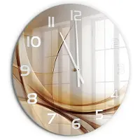 Tulup Wandklok - Golfabstractie Decoratieve Glazen Klok - fi60 cm - Beige Glazen Wandklok Design - Witte handen - Ronde Klok - Glazen Klok Met Print - Wandklok Glas Met Motief
