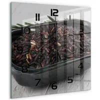 Tulup Wandklok - Wilde rijst in een kom Decoratieve Glazen Klok - 60x60 cm - Bruin Glazen Wandklok Design - Zwarte handen - Vierkante Klok - Glazen Klok Met Print - Wandklok Glas Met Motief