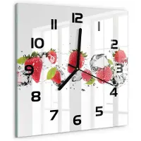 Tulup Wandklok - Aardbeien en water Decoratieve Glazen Klok - 30x30 cm - Rood Glazen Wandklok Design - Zwarte handen - Vierkante Klok - Glazen Klok Met Print - Wandklok Glas Met Motief