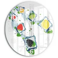 Tulup Wandklok - Fruit in blokjes Moderne Wandklok Glas - fi60 cm - Veelkleurig Wandklok Glas Decoratie - Witte handen - Ronde Klok - Glazen Wandklok Design - Klok Glas Met Opdruk