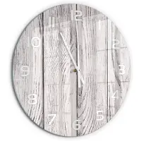 Tulup Wandklok - Houten muur Glazen Wandklok Design - fi60 cm - Beige Klok Glas Met Opdruk - Witte handen - Ronde Klok - Wandklok Glas Met Motief - Decoratieve Glazen Klok