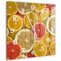 Tulup Wandklok - Citrusvruchten Wandklok Glas Met Motief - 60x60 cm - Veelkleurig Decoratieve Glazen Klok - Witte handen - Vierkante Klok - Gekleurde Glazen Klok - Glazen Klok Met Print