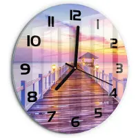Tulup Wandklok - Houten brug Klok Glas Met Opdruk - fi30 cm - Oranje Moderne Wandklok Glas - Zwarte handen - Ronde Klok - Decoratieve Glazen Klok - Glazen Wandklok Design
