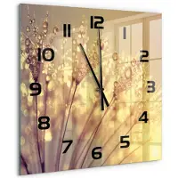 Tulup Wandklok - Paardenbloemzaden Wandklok Glas Met Motief - 60x60 cm - Beige Decoratieve Glazen Klok - Zwarte handen - Vierkante Klok - Gekleurde Glazen Klok - Glazen Klok Met Print