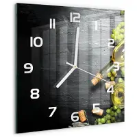Tulup Wandklok - Witte wijn en fruit Klok Glas Met Opdruk - 30x30 cm - Groente Moderne Wandklok Glas - Witte handen - Vierkante Klok - Decoratieve Glazen Klok - Glazen Wandklok Design