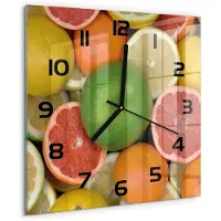 Tulup Wandklok - Citrusvruchten Moderne Wandklok Glas - 30x30 cm - Veelkleurig Wandklok Glas Decoratie - Zwarte handen - Vierkante Klok - Glazen Wandklok Design - Klok Glas Met Opdruk