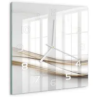 Tulup Wandklok - Golfabstractie Gekleurde Glazen Klok - 30x30 cm - Beige Glazen Klok Met Print - Witte handen - Vierkante Klok - Moderne Wandklok Glas - Wandklok Glas Decoratie