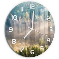 Tulup Wandklok - Mist in het bos Glazen Klok Met Print - fi30 cm - Groente Wandklok Glas Met Motief - Witte handen - Ronde Klok - Wandklok Glas Decoratie - Gekleurde Glazen Klok