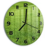 Tulup Wandklok - Groen gras Wandklok Glas Met Motief - fi30 cm - Groente Decoratieve Glazen Klok - Zwarte handen - Ronde Klok - Gekleurde Glazen Klok - Glazen Klok Met Print