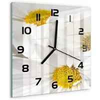 Tulup Wandklok - Madeliefje Klok Glas Met Opdruk - 30x30 cm - Geel Moderne Wandklok Glas - Zwarte handen - Vierkante Klok - Decoratieve Glazen Klok - Glazen Wandklok Design