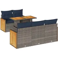 vidaXL 6-delige tuinmeubelset met kussens, grijs, polyrotan, acaciahout
