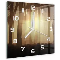 Tulup Wandklok - Mist in het bos Wandklok Glas Met Motief - 30x30 cm - Bruin Decoratieve Glazen Klok - Witte handen - Vierkante Klok - Gekleurde Glazen Klok - Glazen Klok Met Print