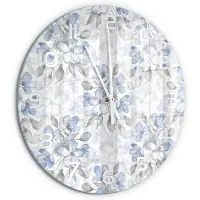 Tulup Wandklok - delicate bloemen Wandklok Glas Decoratie - fi60 cm - Blauw Gekleurde Glazen Klok - Witte handen - Ronde Klok - Klok Glas Met Opdruk - Moderne Wandklok Glas